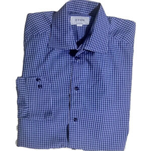 Eton Men's Blue Checkered Shirt